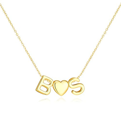 adoyi Initial Necklaces for Women 14k Gold Plated Layered bubble Letter Necklace Dainty Heart A-Z Pendant Necklace Initial Necklaces Stack Birthday Gifts for Women Jewelry - color: Gold-Heart, style: B+S
