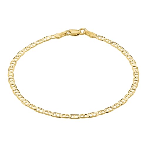 Gold Chain Bracelets for Women Plated 925 Sterling Silver | 18K plating, Made in Italy, anti-tarnish, hypoallergenic, 6.5-9 inches, curb rope figaro mariner links - size: 8 inches (Medium)