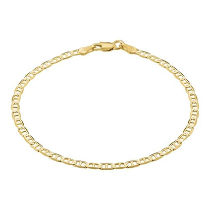 Gold Chain Bracelets for Women Plated 925 Sterling Silver | 18K plating, Made in Italy, anti-tarnish, hypoallergenic, 6.5-9 inches, curb rope figaro mariner links - size: 7 inches (women's average length)
