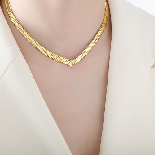 Jean Beau Gold Choker Necklace for Women, Simple 18K Gold Plated Adjustable Link Chain Prom Jewelry Gifts - color: Snake Chain