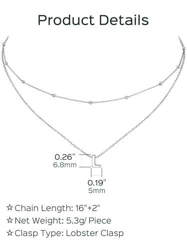 ChicSilver Layered Initial Necklace for Women, 925 Sterling Silver Personalized Letter A-Z Pendant Necklaces, Hypoallergenic Silver Choker with Adjustable 16" Rolo Chain, Dainty Birthday jewelry - style: L