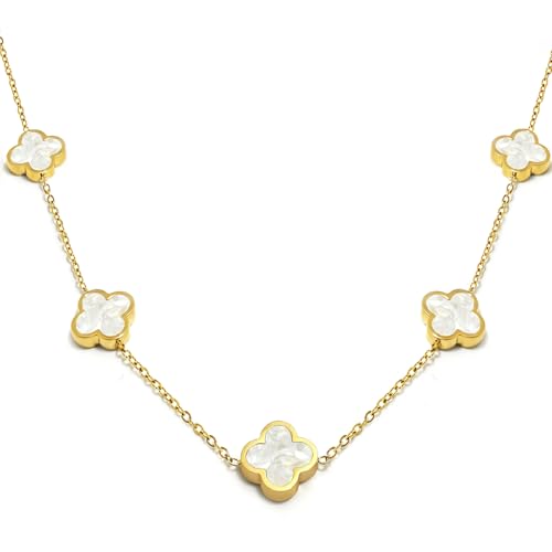 Four Leaf Clover Necklace 18K Gold Plated Necklaces for Women Lucky Flower Pendant Adjustable Link Chain Stainless Steel Dainty Trendy Simple Jewelry Gifts for Women - color: 5G-White