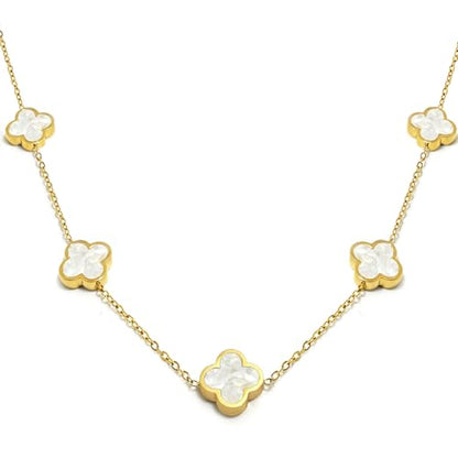 Four Leaf Clover Necklace 18K Gold Plated Necklaces for Women Lucky Flower Pendant Adjustable Link Chain Stainless Steel Dainty Trendy Simple Jewelry Gifts for Women - color: 5G-White