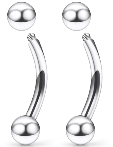 18G-00G Eyebrow Rings Internally Threaded Snake Eyes Piercing Jewelry Tongue Surgical Steel Curved Barbell Vertical Lip Labret Rook Daith Earrings Piercing Jewelry for Women Men 6mm-19mm - color: silver, size: 14G(1.6mm)-10mm barbells-4mm Balls