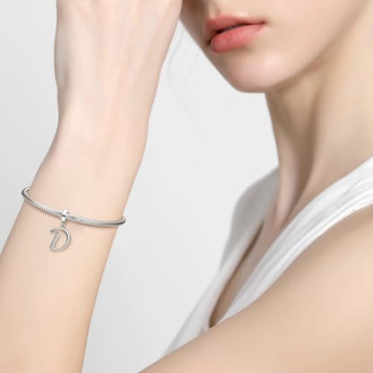 925 Sterling Silver Initial Charm fits Pandora, Gift for Mom Wife | Christmas,Birthday,Mother's Day, Anniversary, Valentine's Day - color: Letter D