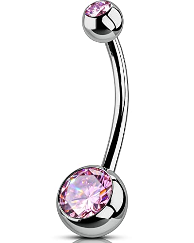 OUFER Titanium Belly Button Rings, Internally Threaded Belly Ring, Round CZ Navel Rings for Women Men - color: Pink, size: 1.6*10MM