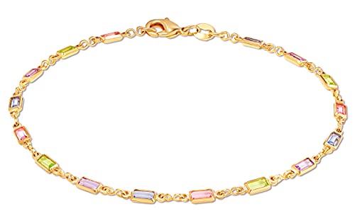 Barzel 18K Gold Plated Gold and Multi Color Crystal Baguette Anklet - color: BR199-10