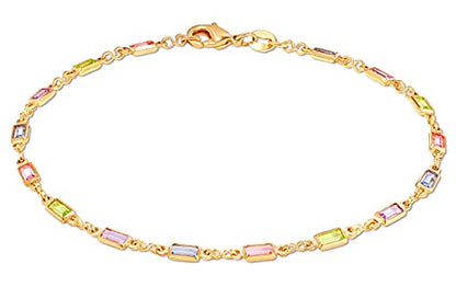 Barzel 18K Gold Plated Gold and Multi Color Crystal Baguette Anklet - color: BR199-10