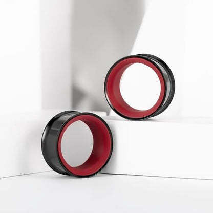 DOEARKO 2Pcs Stainless Steel Outer Ring & PLA Inner Plug Ear Gauges (2g/6mm - 1"/25mm) Hypoallergenic Double Material for Stretched Ears Lightweight Breathable Plugs - color: B&R, size: 14mm(9/16")