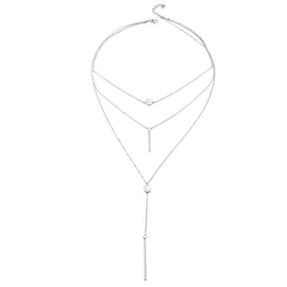 Necklace for Women,Multi Layers Bar Tassel Chain Dangle Charm Pendant Women Boho Necklace Jewelry - color: Golden