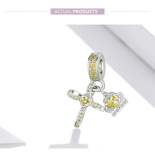 Silver Cross Birthstones Charm Fit for Pandora Charms Bracelet Crown Dangle Charms Beads Birthday Jewelry Gifts for Women - style: November