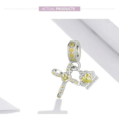 Silver Cross Birthstones Charm Fit for Pandora Charms Bracelet Crown Dangle Charms Beads Birthday Jewelry Gifts for Women - style: November