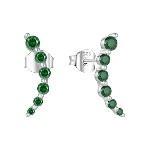Starchenie 925 Sterling Silver Climber Earring Ear Crawler Stud Earrings for Women - color: Emerald