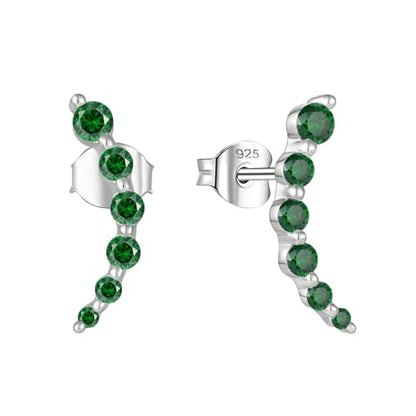 Starchenie 925 Sterling Silver Climber Earring Ear Crawler Stud Earrings for Women - color: Emerald
