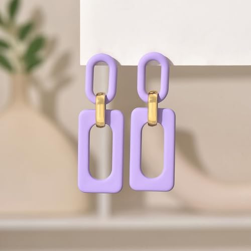 Geometric Square Earrings for Women Lightweight Colorful Color Block Acrylic Chunky Geometric Rectangle Oval Link Chain Statement Earring - style: Purple Rectangle