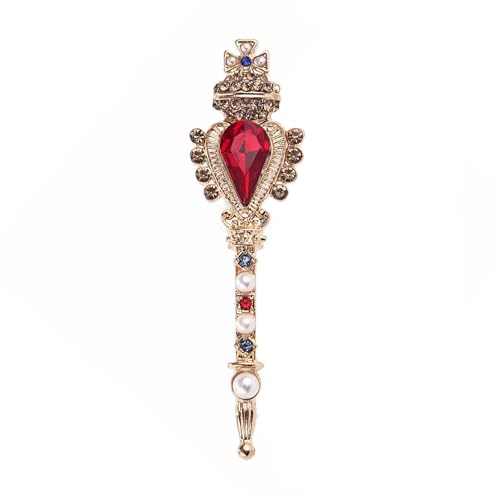 Brooches for Women,Vintage Style Royal Scepter Brooch with Red Crystal, Pearl and Colorful Accents For women - color: Red