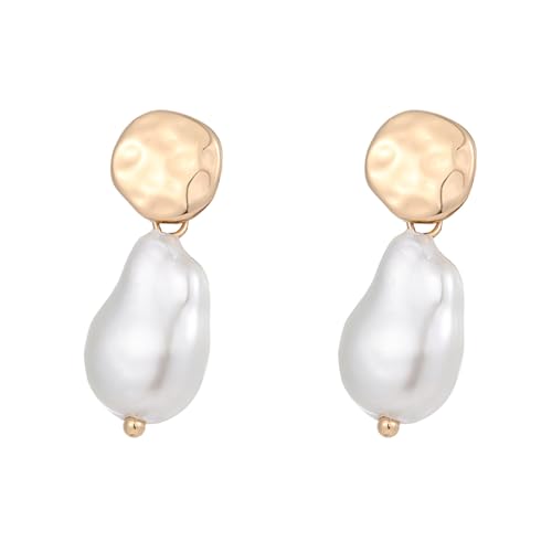 Statement Pearl Dangle Earrings,Gold and Large Pearl,Luxury Chandelier Organic Style Earrings - color: N gold and white