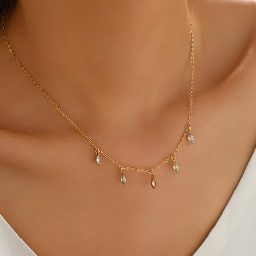 Cubic Zirconia Necklaces for Women 18K Gold Plated Tear drop Necklace Dainty Layered CZ Lariat Diamond Necklace - color: Diamond Charm-Gold