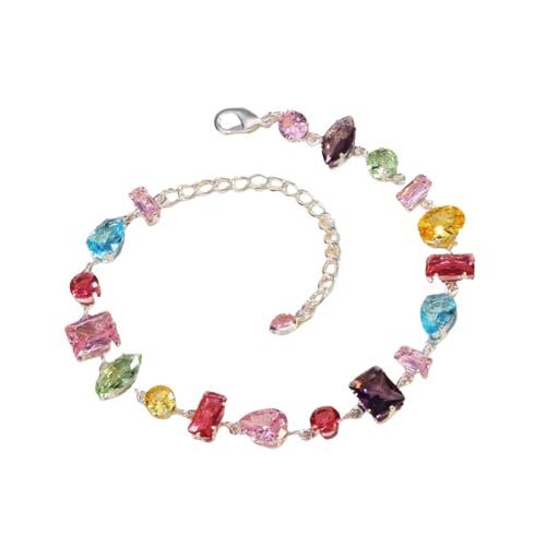 Silver Plated Rainbow Crystal Necklace, Sparkly Cubic Zirconia Rhinestone Multicolor Chain Choker Bracelet Earring Jewelry Set - style: Bracelet