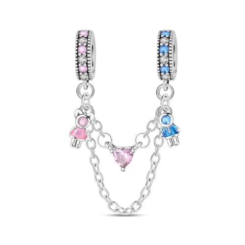 LNQOBU 925 Sterling silver Safety Chain for Bracelet,Family Forever Safety Chain Charm for Bracelet Stopper Spacer Charm Clip Charms Dangle Pendants Beads Jewelry Gift for Women - color: Happy couple