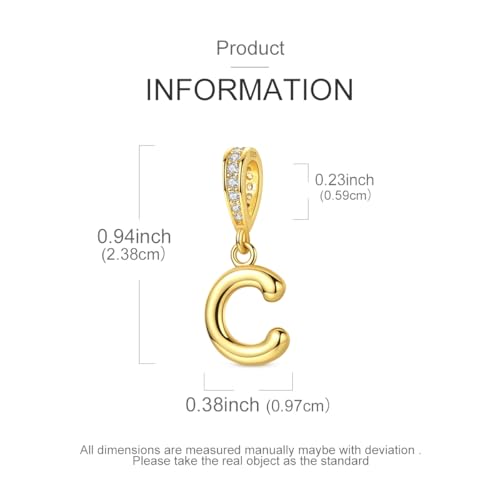 Hapour Gold Initial Letter Charms 925 Sterling Silver Alphabet Beads | 14K Gold Plated, A-Z Letter Charms, For Bracelets Necklace, Cubic Zirconia, DIY Dangle Pendant Beads, For Women Mom - color: Golden initial letter C
