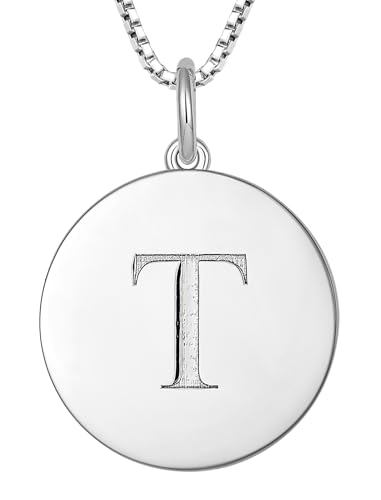 YL Initial Necklace 925 Sterling Silver Square/Round/Heart Letter Pendant A-Z Alphabet Polished Jewelry for Women - color: Letter-T, style: Round Shaped