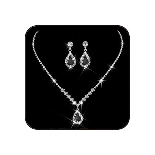JAKAWIN Clip On Earrings and Necklace Set Silver Rhinestone Jewelry Sets - color: 3 Black