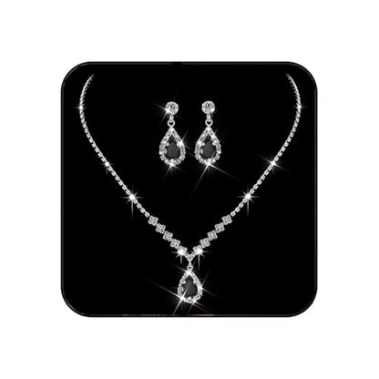 JAKAWIN Clip On Earrings and Necklace Set Silver Rhinestone Jewelry Sets - color: 3 Black