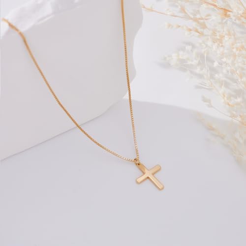 Poxtex Cross Necklace for Women Teen Girls, Dainty 14K Gold Silver Plated Cross Choker Jewelry Non Tarnish Waterproof Cute Simple Small Necklace Christian Baptism Religious Faith Jewelry Gifts - color: 03 Gold Cross Necklace
