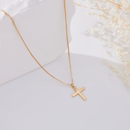 Poxtex Cross Necklace for Women Teen Girls, Dainty 14K Gold Silver Plated Cross Choker Jewelry Non Tarnish Waterproof Cute Simple Small Necklace Christian Baptism Religious Faith Jewelry Gifts - color: 03 Gold Cross Necklace