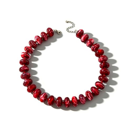 Beaded Necklace for Women Statement Chunky Necklace Boho Bead Choker Acrylic Big Bead Necklaces Summer Beach Jewelry for Women - color: Red