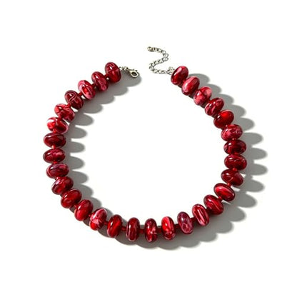 Beaded Necklace for Women Statement Chunky Necklace Boho Bead Choker Acrylic Big Bead Necklaces Summer Beach Jewelry for Women - color: Red
