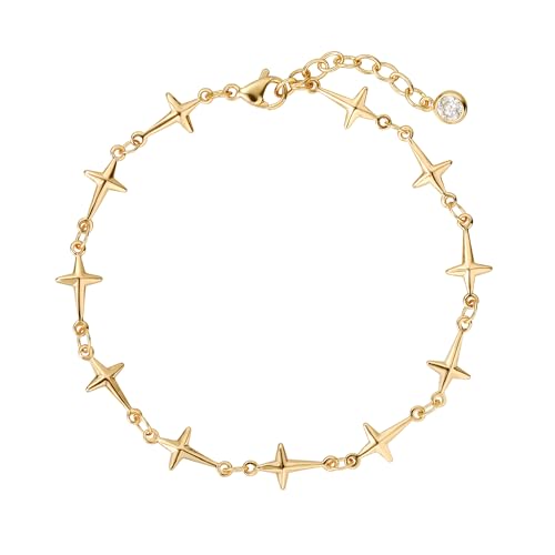 Gold Chain Bracelet for Women, 14K Gold Plated | Dainty Bracelets with Adjustable Chain, Trendy Jewelry Gift for Women - style: simple