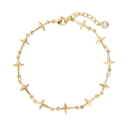 Gold Chain Bracelet for Women, 14K Gold Plated | Dainty Bracelets with Adjustable Chain, Trendy Jewelry Gift for Women - style: simple
