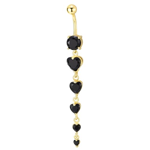 COOLSTEELANDBEYOND Steel Belly Chain Belly Button Ring Body Jewelry Piercing Navel Ring with Long Dangle Cubic Zirconia - color: C-Metal Color: Gold