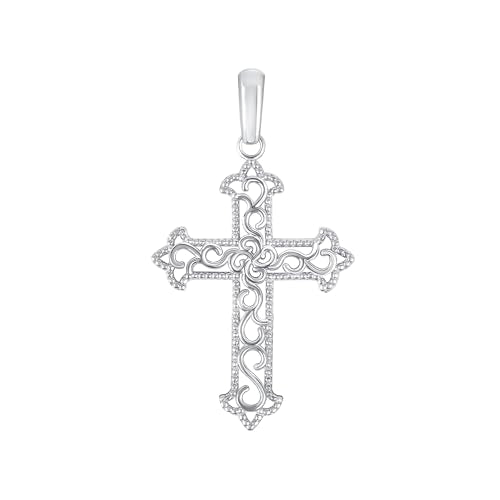 Takar 14K Gold Vermeil and 925 Sterling Silver Filigree Cross Pendant Necklace for Women, Open Work Christian Jewelry, Optional Rolo Chain - color: 925 Sterling Silver