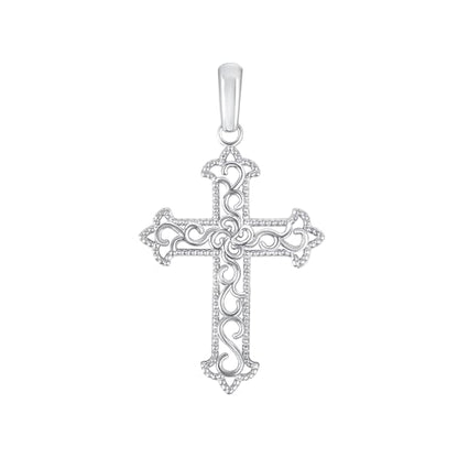 Takar 14K Gold Vermeil and 925 Sterling Silver Filigree Cross Pendant Necklace for Women, Open Work Christian Jewelry, Optional Rolo Chain - color: 925 Sterling Silver