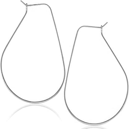 Oval Threader Hoop Earrings for Women - Lightweight Thin Earring Hoops | Plated in 18K Gold or 925 Sterling Silver, Hypoallergenic and Safe for Sensitive Ears - color: 2.3" inch - 925 Sterling Silver Plated