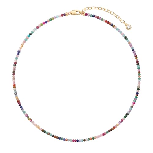 MTMY Beaded Gemstone Choker Necklace for Women | 14K Gold Plated, Colorful Natural Stone, Bead Chain, Boho Summer Beach, Handmade Jewelry - color: Mixed Gemstone