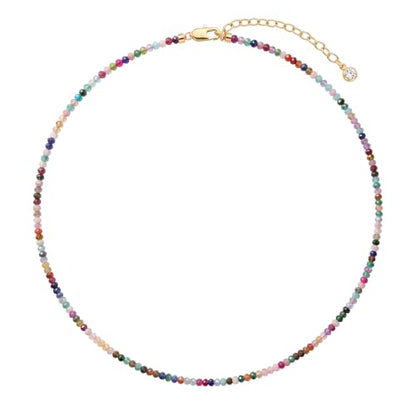 MTMY Beaded Gemstone Choker Necklace for Women | 14K Gold Plated, Colorful Natural Stone, Bead Chain, Boho Summer Beach, Handmade Jewelry - color: Mixed Gemstone