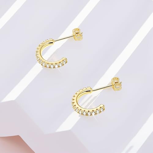Small Open Cubic Zirconia Hoop Earrings for Women Jewelry Gifts | Open Diamond Hoop Earrings Hypoallergenic Silver Small Half Hoop Earrings for Women Daily Wear - color: A-14K Gold