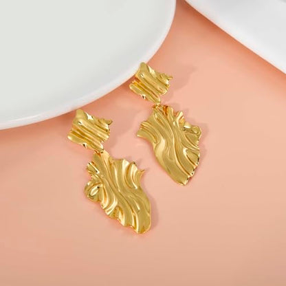 Large Geometric Drop Dangle Earrings for Women Pearl Teardrop Disc Rectangle Oval Fishtail Shell Shaped Textured Dangle Studs Earrings for Women - color: Gold-Textured