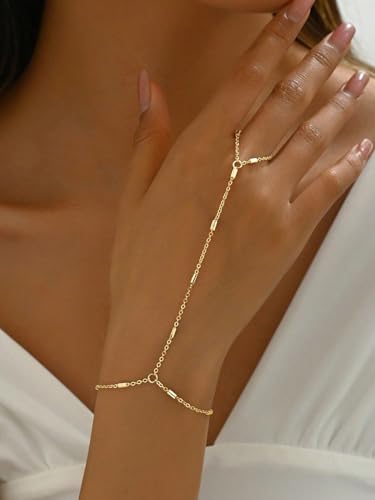 3PCS 14K Gold-Plated Hand Chain Bracelets for Women, Stack Bracelets Set Adjustable, Trendy Dainty Ring Bracelet Hand Chain - color: gold-5-trendy