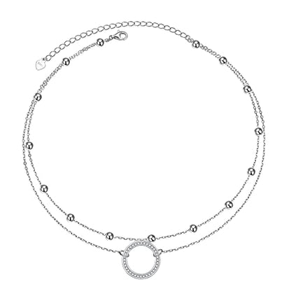 Ladytree S925 Sterling Silver Dainty Simple Choker Necklace,Rolo Chain,Adjustable 13 inches to 16 inches - style: 13_Layer CZ Circle Choker