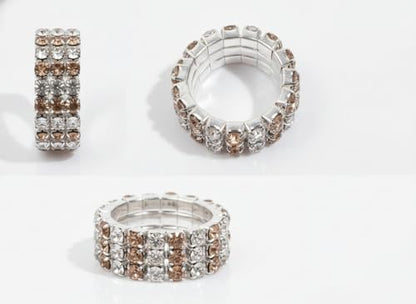 Sparkling Rhinestone Ring Set Trendy Elastic Rhinestone Crystal Stretch Ring Stackable Jewelry for Women Girls - color: 3 Rows Ring-Silver+White+Crystal Yellow