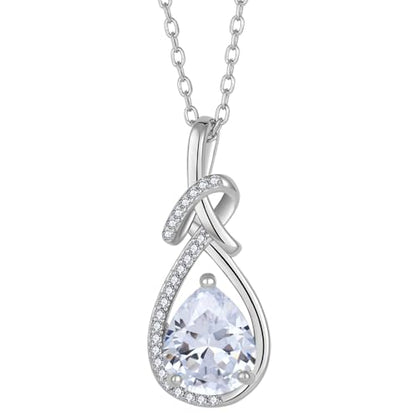 Infinity Teardrop Necklace Silver Tone Pendant Birthstone Jewelry for Women - color: Clear White
