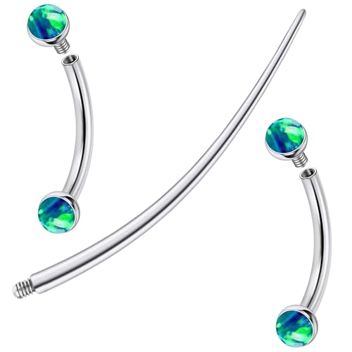 F136 Titanium 16g 6/8/10mm Opal Eyebrow/Rook/Snug/Vertical-Labret/VCH/Snake-Eyes/Anti-Tragus/Christina/Daith/Belly-Button/Bridge/Hood/Surface Curved Barbell Piercing Jewelry for Women Men - color: Green, size: 10mm=3/8in