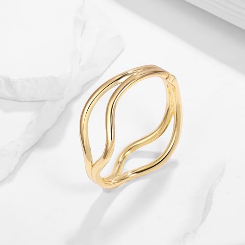 Elegance 11 designs Gold Plated Cuff Bangle Bracelets For Women Trendy Hinged Cuff Open Wide Chunky Gold Bracelet Minimalist Bangle Jewelry Gift - color: Line Bangle Gold