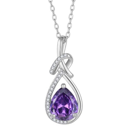 Infinity Teardrop Necklace Silver Tone Pendant Birthstone Jewelry for Women - color: Purple
