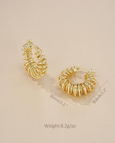 18K Gold Plated Chunky Curve Twisted Open Hoop Statement Stud Earrings with CZ for Women by SNGIA, Large Handmade Spiral Texture Braided Formal Trendy Hoop Jewelry Gifts, Big Circle Geometric Shell Beachy Vacation Fashion Hanging Earrings Accessories, Vin